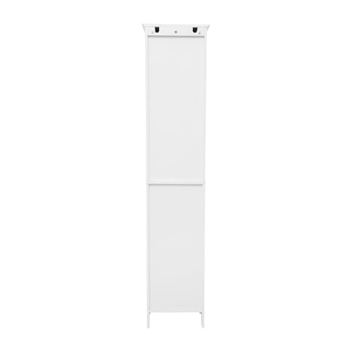 Flash Furniture Freestanding Bathroom Linen Tower Storage Cabinet, White | Farmhouse, Magnetic Close Doors, 2 Adjustable Shelves, Open Display Shelf - color: White