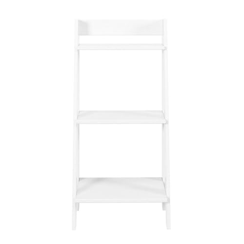 Pemberly Row Solid Wood Ladder Bookcase, 3-Shelves, 36.3 in Tall, White Finish, Freestanding Modern Design for Bathroom, Kitchen, Living Room, Home Office or Bedroom Decor