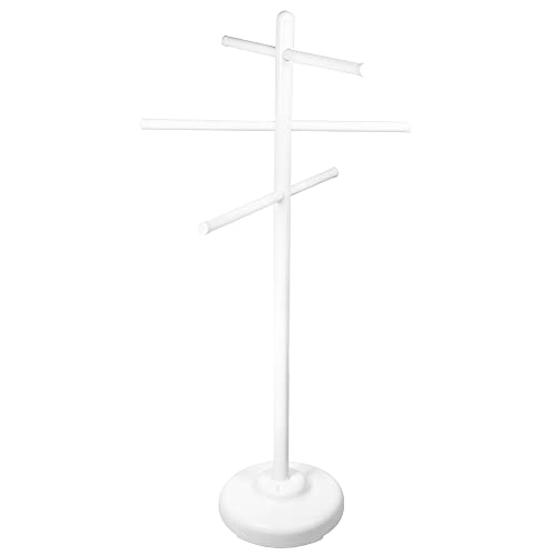 SWIMLINE HYDROTOOLS 89032 Free Standing Poolside Adjustable-Towel Rack With Water Weighted Base Three Arms Tier For Outdoors & Indoors Pool Patio Bathroom Accessory Holder Bar Drying-Stand - color: Classic Rack (White)