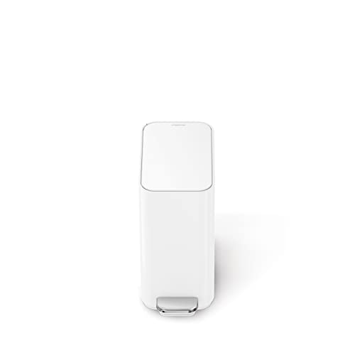 simplehuman Slim Step Can, 5L / 1.3 Gallon Compact Bathroom Trash Can, Liner Pocket®, Sleek Internal Hinge, 150,000-Step All-Steel Pedal, Lid Shox® Silent Close, White Steel - color: White, size: 5L