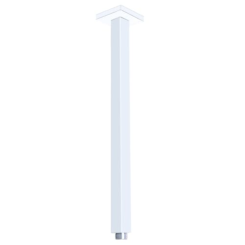 Chrome Shower Arm with Flange and Teflon Tape for High Ceiling or Fixed Rain Showerhead, Universal Connection 16-inch Square Straight Shower Head Extender Extension Pipe, 304 Stainless Steel - color: Chrome, style: 16inch