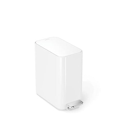 simplehuman Slim Step Can, 5L / 1.3 Gallon Compact Bathroom Trash Can, Liner Pocket®, Sleek Internal Hinge, 150,000-Step All-Steel Pedal, Lid Shox® Silent Close, White Steel - color: White, size: 5L