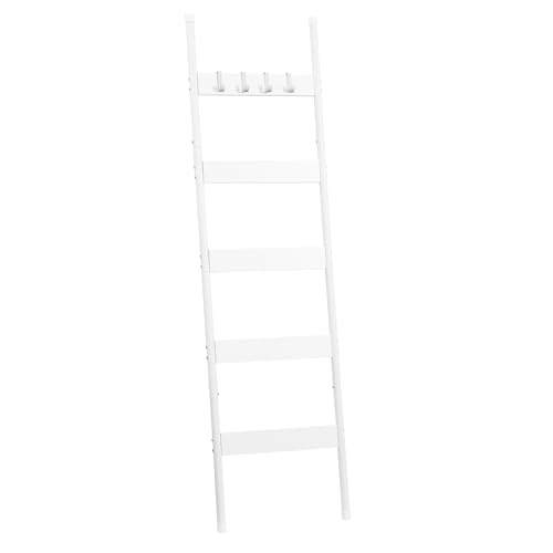 HOOBRO Blanket Ladder, 5-Tier Towel Rack with Hooks, Wall-Leaning Blanket Rack, Decorative Display Ladder Shelf, for Scarves, Industrial, Living Room, Bedroom, White WW52CJ01 - color: White, size: 17.3"L x 63"W