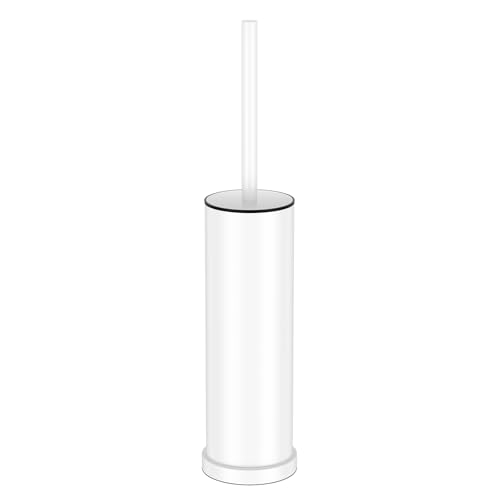 White Toilet Brush and Holder Set，Stainless Steel Heavy Duty Toilet Bowl Brush，Extra Long Handled Modern Toilet Cleaner Brush with Replaceable Head, Removable Inner Bowl, and Splash Protection - color: White, size: 1 Pack