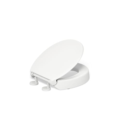 KOHLER 25876-0 Hyten 3" Height, Elevated Soft Close Round Toilet Seat, Contoured Seat with Grip-Tight Bumpers, Quick-Attach Hardware, White - color: White, size: Round