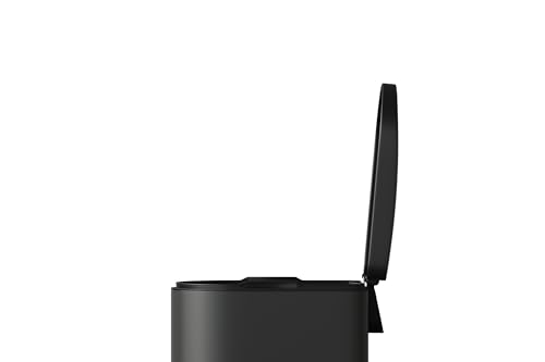 Garvee 1.6 gal / 6L Metal Bathroom Trash Can with Lid, Slim Waterproof Garbage Can for Bedroom, Small Step-on Trash Bin with Inner Bucket, Rear Handle, Soft Close Lid, Black - color: Black, size: 1.6 Gallons