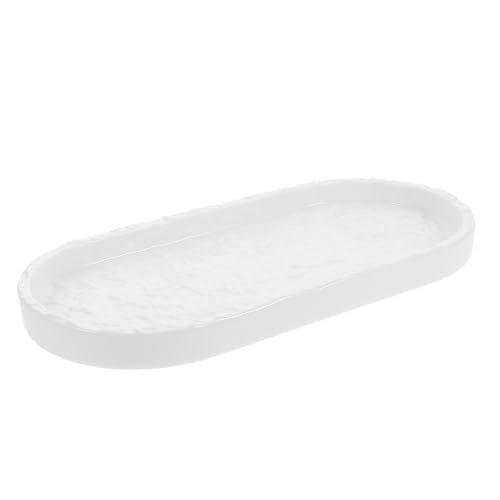 Totority Elegant White Ceramic Bathtub Tray with Large Capacity, Minimalist Design, Easy to Clean Vanity Tray for Bathroom, Decorative Cosmetic Holder and Phone or Book Rest