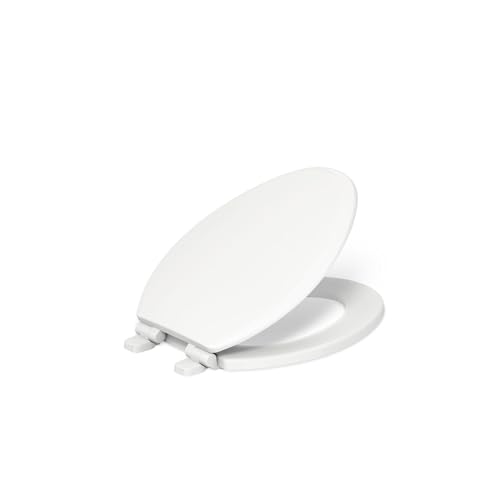 KOHLER 20454-0 Ridgewood Elongated Soft Close Toilet Seat, Quiet Close, Wood Toilet Seat, Home Essentials, White - color: White