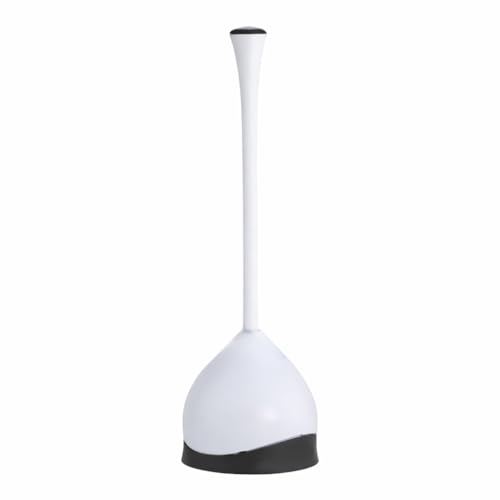 Hideaway Toilet Plunger with Caddy, White, 19.5 Inch Bathroom Plunger Set, Compact Storage Canister, Drip Tray Base, Easy Grip Handle