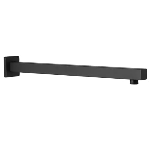 16 Inch Shower Head Extension Arm with Flange, Shower Rod, Black | Square Straight Rain Showerhead Extended Arms, Shower Pipe Extender Arm Replacement, Wall Mounted, SUS304 Stainless Steel - color: Black