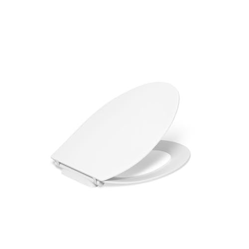 KOHLER K-30780-0 Carbyne Quiet-Close Elongated Toilet Seat Soft Close with Grip Tight Bumpers, Thermoset Plastic, White - style: Carbyne