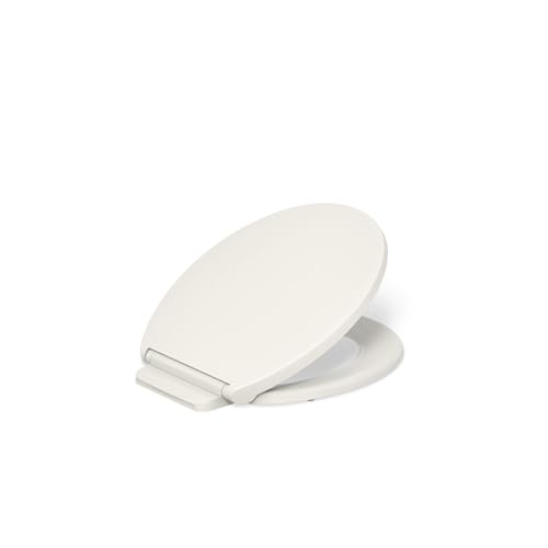 KOHLER 27332-96 Glissade Quiet Close Round Toilet Seat with ReadyLatch Hinge, Soft Close Lid, Compatible with Round Standard Toilets, Biscuit - color: Biscuit, size: Round