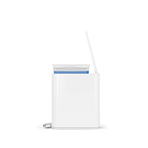 simplehuman Slim Step Can, 5L / 1.3 Gallon Compact Bathroom Trash Can, Liner Pocket®, Sleek Internal Hinge, 150,000-Step All-Steel Pedal, Lid Shox® Silent Close, White Steel - color: White, size: 5L