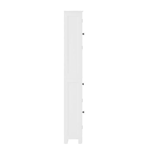 Flash Furniture Freestanding Bathroom Linen Tower Storage Cabinet, White | Farmhouse, Magnetic Close Doors, 2 Adjustable Shelves, Open Display Shelf - color: White