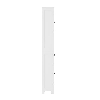 Flash Furniture Freestanding Bathroom Linen Tower Storage Cabinet, White | Farmhouse, Magnetic Close Doors, 2 Adjustable Shelves, Open Display Shelf - color: White