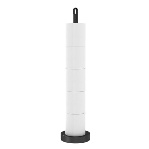 FEILERN Toilet Paper Holder Stand, Free Standing Heavy Weighted, Black | Tissue Paper Roll Storage with Reserve for Bathroom Countertop, Stainless Steel