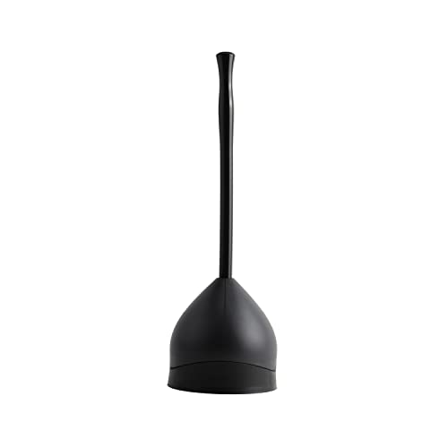 Casabella Toilet Plunger and Hideaway Caddy Combo for Bathrooms, 2-Piece Heavy-Duty Set, Black - size: 6.5" x 6.5" x 19.78" (Pack of 1), style: Hideaway Plunger