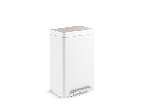 Kohler 20956-STW 11 Gallon Dual Compartment Trash Can, Quiet-Close Lid, Trash Can with Soft-Close and Foot Pedal, Stainless and White - color: White Stainless Steel, size: 11 Gallon - Dual Compartment