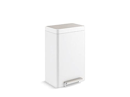 Kohler 20956-STW 11 Gallon Dual Compartment Trash Can, Quiet-Close Lid, Trash Can with Soft-Close and Foot Pedal, Stainless and White - color: White Stainless Steel, size: 11 Gallon - Dual Compartment