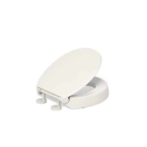 KOHLER 25876-96 Hyten 3" Height, Elevated Soft Close Round Toilet Seat, Contoured Seat with Grip-Tight Bumpers, Quick-Attach Hardware, Biscuit - color: Biscuit, size: Round