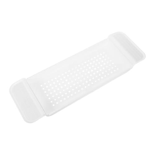Kisangel Expandable Bathtub Tray and Multihole Drainage Design Gift for Housewarmings with Antislip Foot Pads Plastic Bath Tub Shelf Organizer for Book, Towel, and Drink Holder