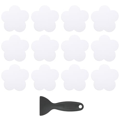 PATIKIL 12 Pcs Non Slip Bathtub Stickers, Anti Slip Shower Stickers with Scraper Bathroom Shower Floor Decals Flower Shape Cute Treads Tubs, White - color: White