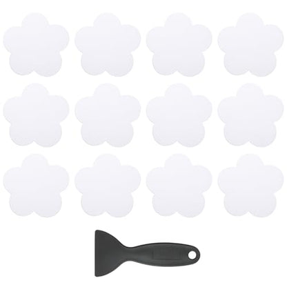 PATIKIL 12 Pcs Non Slip Bathtub Stickers, Anti Slip Shower Stickers with Scraper Bathroom Shower Floor Decals Flower Shape Cute Treads Tubs, White - color: White
