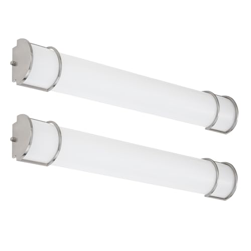 ASD LED 36" Vanity Flush Mount Light Fixture, Linear Bathroom Lighting Bar | 3CCT, Dimmable, Energy Star, ETL Listed | 30W 2650LM 3000-5000K 120V | Long Bath Wall Sconce Over Mirror | Nickel, 2 Pack - color: Brushed Nickel | Half Cylinder, size: 120V | 36
