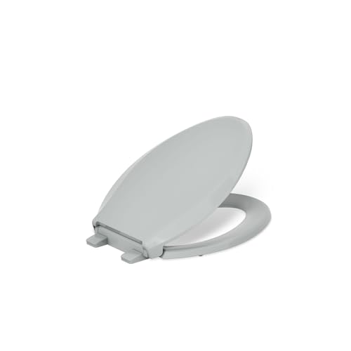 "KOHLER 4636-RL-95 Cachet ReadyLatch Elongated Toilet Seat Slow Close, Soft Close Toilet Seat Quiet Lid, Contoured Grip-Tight Bumpers Installation Hardware, Apartment Essentials, Ice Grey " - color: Ice Gray, size: Elongated