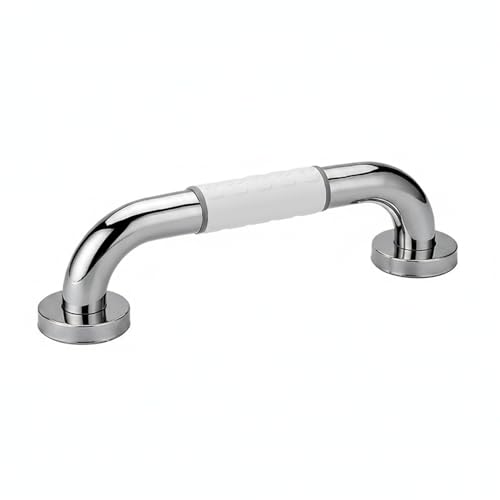 Stainless Steel Shower Grab Bar with Luminous Ring, Textured Non-Slip Bathroom Rail, 11.8 Inch White