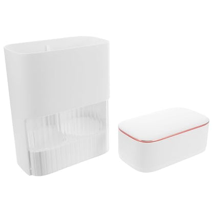 Wall Mount Paper Cup Dispenser and Holder, Double-Tube Ceramic White with Storage Box, Universal for Disposable Cups, Suitable for Water Coolers, Bathrooms, Offices, and Gyms
