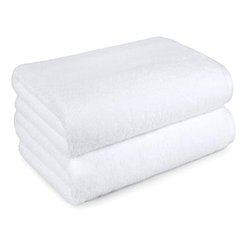 Amazon Basics 2-Piece Quick-Dry Oversize Bath Towel, 100% Cotton, 54" x 30", White - color: White, size: 2 Piece, style: Bath Towel (Pack of 2)