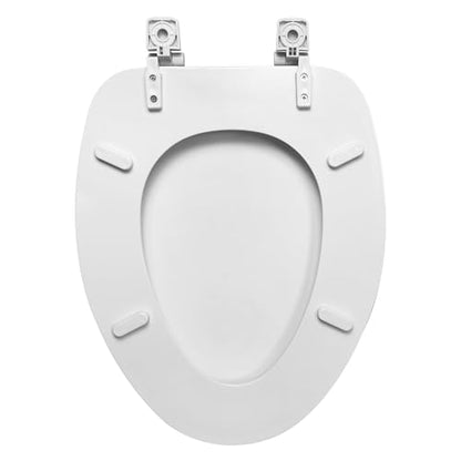 White Heavy Duty Elongated Toilet Seat, Soft Close Non-Slip Bumpers, Durable Plastic for Bathroom, Hotel Home Use