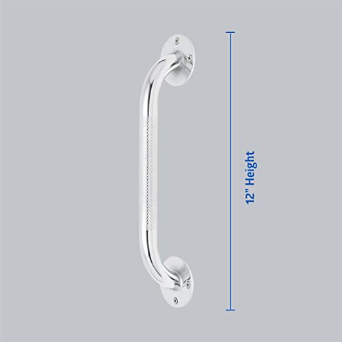 Medline Knurled Chrome 12” Grab Bar for Shower & Bathtub, Independence & Ease of Movement — for Elderly, Handicapped or Seniors, 300 lb. Capacity, 1 Bar - size: 12"