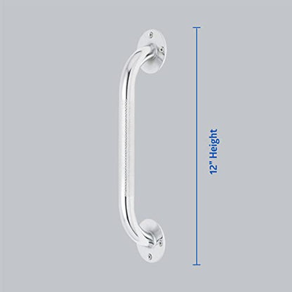 Medline Knurled Chrome 12” Grab Bar for Shower & Bathtub, Independence & Ease of Movement — for Elderly, Handicapped or Seniors, 300 lb. Capacity, 1 Bar - size: 12"