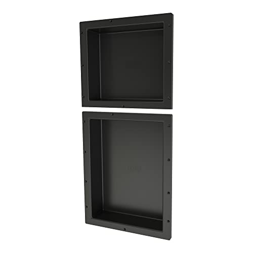 Tile Redi USA RND1614S-20 Niche Double Recessed Shower Shelf, Two Shelves, 34" H X 16" W, Black - size: 34" H X 16" W, style: 2 Shelves