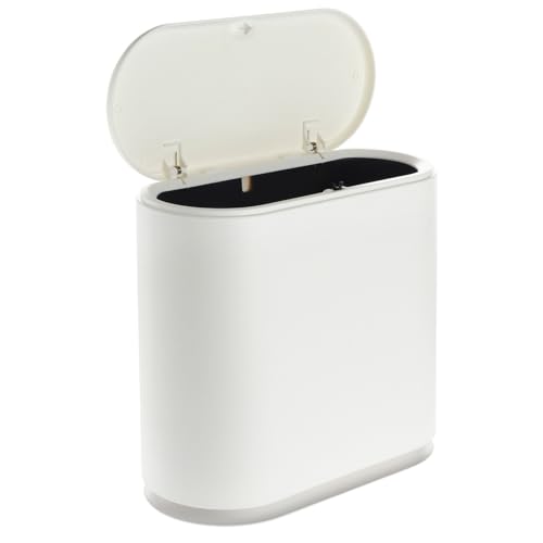 Juvale Bathroom Trash Can - 3.17 Gallon (12L), White - Slim Narrow Waste Basket with Press-Top Lid - Slim Kitchen Trash & Garbage Bin for Bathroom Decor