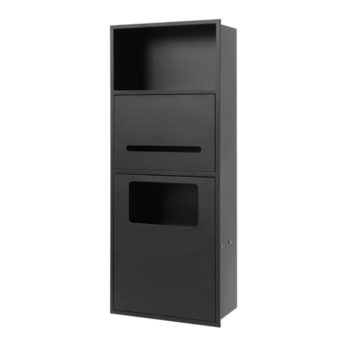 Recessed Toilet Paper Holder, Stainless Steel Shower Niche, Recessed Wall Niche, in-wall Trash Bin Cabinet, Toilet Storage Cabinet with Trash Can, Black - color: Black With Trash Can