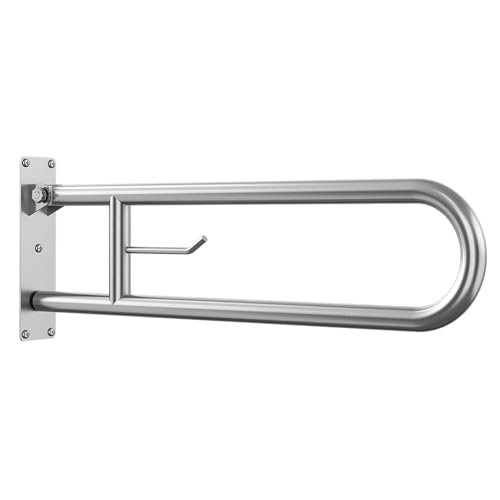29.5 Inch Foldable Toilet Grab Bars, Bathroom Stainless Steel Handrails with Paper Holder, Handicapped Flip-Up Handles, Senior Safety Rails, Wall Mounted Hand Grips, for Elderly, Disabled, Pregnant - size: 29.5 inches