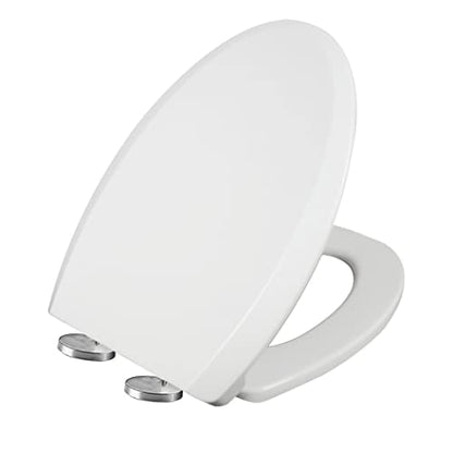 Soft Close Elongated Toilet Seat - Easy Clean, Universal Fit, Durable UF Material, Non-Slip Bumpers, Quiet Lid, White - Perfect for Home Bathrooms.