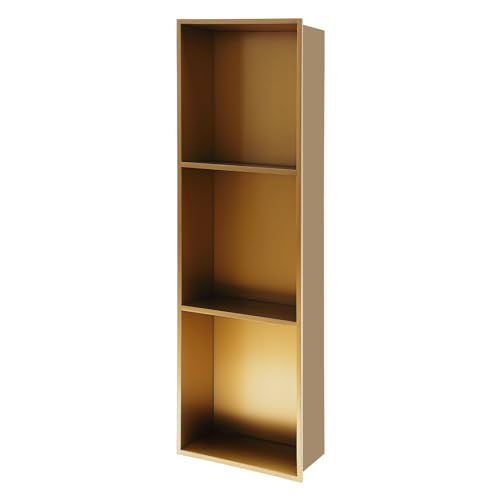 Recessed Shower Storage Shelf, 3-Tier Stainless Steel Niche Brushed Nickel, No Tiles Required, 35.4" H X 11" L Vertical Bathroom Storage Rack for Shampoo Soap (Titanium Gold) - color: Titanium Gold