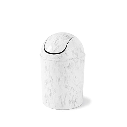Umbra 1.25 Gallon Mini Waste Can with Removable Swing-Top Lid - Small Garbage Bin for Kitchen, Bathroom, Bedroom, Office - Compact Trash Can Fit Under Tables & Counters - White Marble - color: White Marble