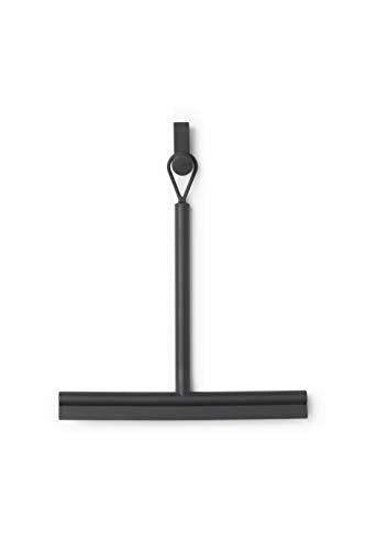 Brabantia Silicone Shower Squeegee with Hook (Dark Gray) Anti Streak Cleaning Wiper for Bathroom Glass, Plastic, Tile - Doublesided Brush & Rim Design - color: Dark Gray