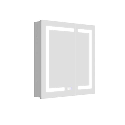 30x30" Wall-Mounted LED Bathroom Medicine Cabinet, Anti-Fog, 3 Color Temp | Surface-Mount/Recessed, Double-Sided Mirror Cabinet with DTC Silent-Close Hinges, Adjustable Tempered Glass Shelf - size: 30W x 30H Inch