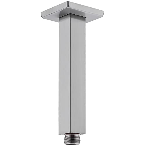 6 Inch Brushed Nickel Square Ceiling Mount Shower Arm and Flange | Stainless Steel Rainfall Straight Extension, Rain Head Shower Pipe - color: Brushed Nickel, style: 6 Inches