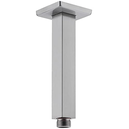 6 Inch Brushed Nickel Square Ceiling Mount Shower Arm and Flange | Stainless Steel Rainfall Straight Extension, Rain Head Shower Pipe - color: Brushed Nickel, style: 6 Inches