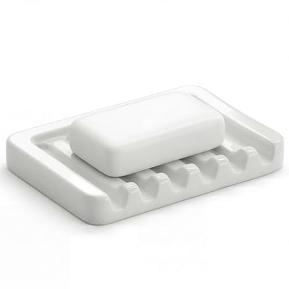 Ceramic Soap Dish Self Draining Soap Holder Bathroom Sink | White Porcelain Soap Tray Self Draining Keeps Soap Dry Anti Slip Silicone Pads Easy Clean Modern Minimalist Bathroom Shower - color: 01.white