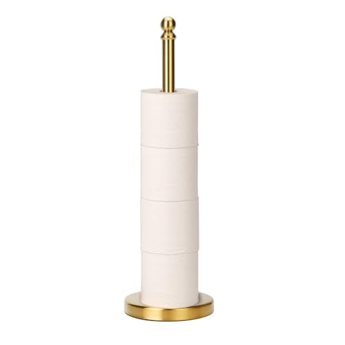 Toilet Paper Holder Stand Holding Up to 5 Paper Rolls, Free-Standing Spare Rolls Storage Holder, Stainless Steel (Brushed Gold) - color: Brushed Gold