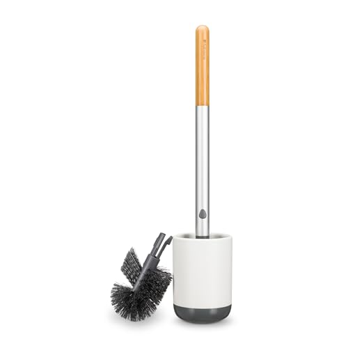 Full Circle Quick Drying Toilet Brush, Bathroom Toilet Brush with Ceramic Holder and Quick-Dry Base for Mold & Mildew Prevention, More Hygienic Toilet Cleaning Scrubber, Replaceable Head, White - color: Starter Kit, style: Toilet Brush