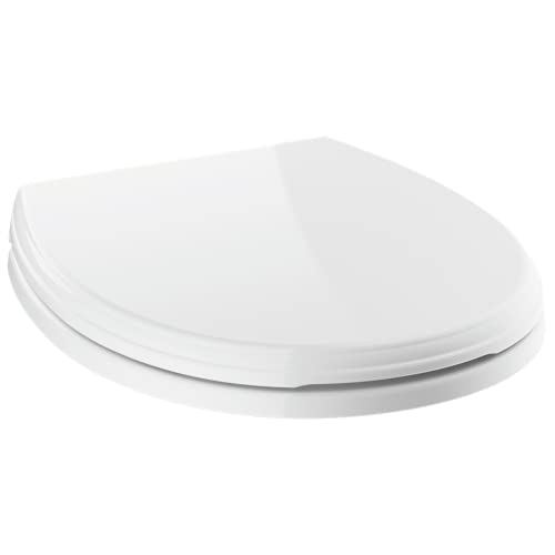 Delta Faucet Wycliffe Slow Close Round Toilet Seat with Non-Slip Seat Bumpers, Soft Close Toilet Seat Round, Toilet Seat Slow Close, White 801901-WH
